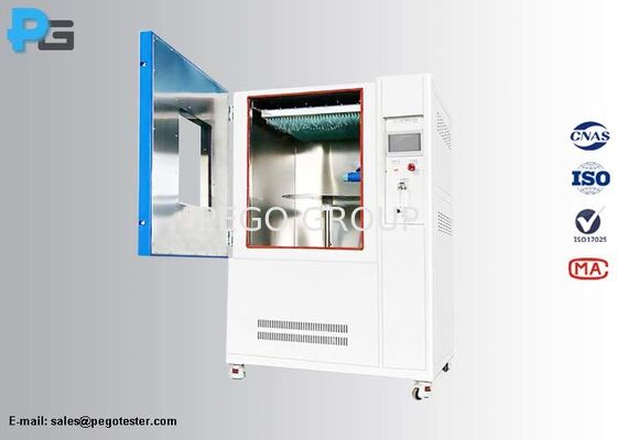 IEC60529 IPX1 IPX2 परीक्षण के लिए SUS304 स्टेनलेस स्टील और पीएलसी टच स्क्रीन नियंत्रण के साथ ऊर्ध्वाधर बारिश परीक्षण कक्ष